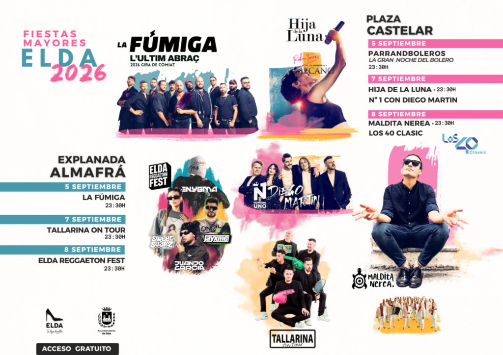Fiestas Mayores + conciertos gratuitos | Elda 2026